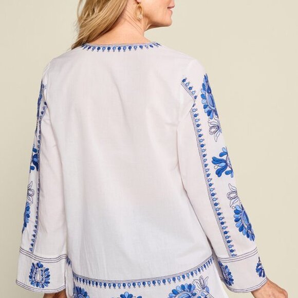 Soft Surroundings NEW Vera Blue Floral Embroidered Cotton Tunic Top size PXL - Picture 12 of 13